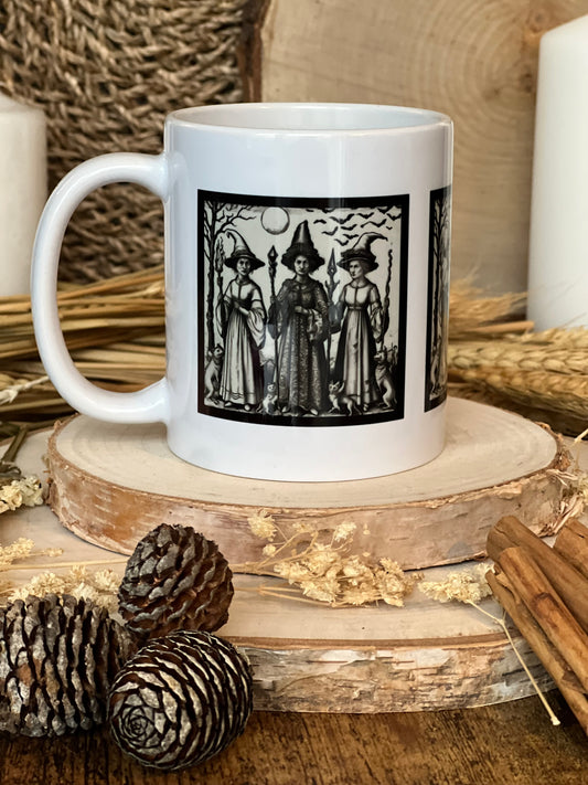 Three Witches And Their Familiars Mug